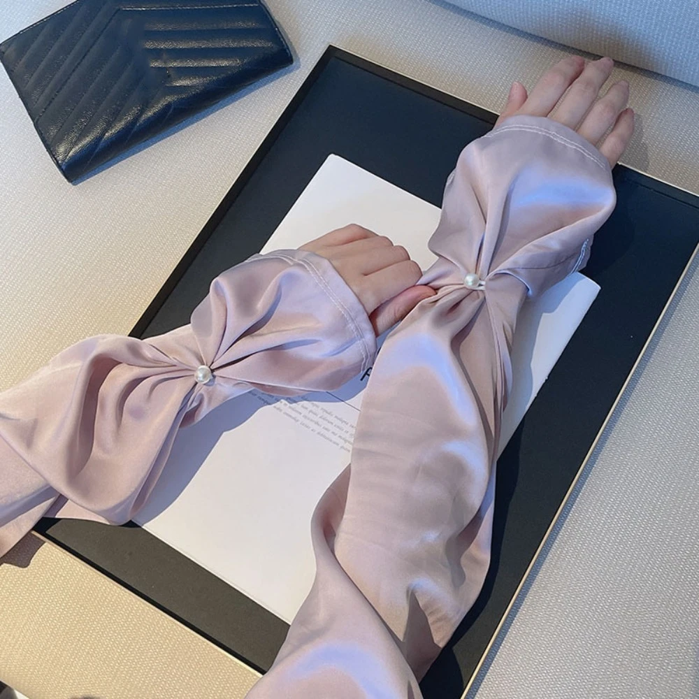 태양 보호 실크 패브릭 슬리브 진주 자외선 차단 통기성 긴 팔 슬리브 핸드 슬리브 얇은 원사 팔 선 스크린 커버