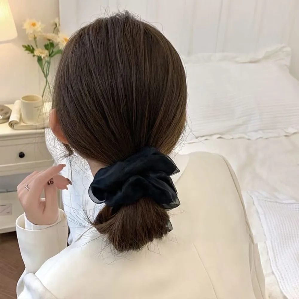 Elegante Organza cabelo corda, laço elástico, faixa de cabelo coreano, charme e beleza, preto bege Khaki Scrunchie, moda