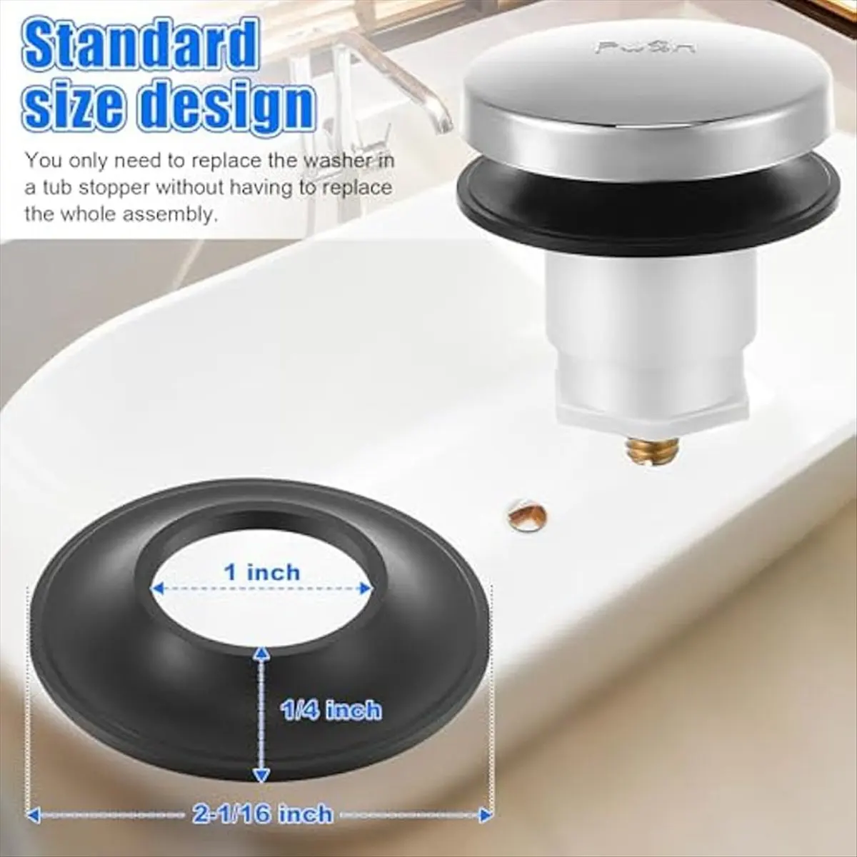 HITL 6pcs Tub Stopper Gasket for Tub Drain Assemblies,Replace Stopper Bathtub Drain Gasket,for Tip Toe Style Bathtub Stoppers