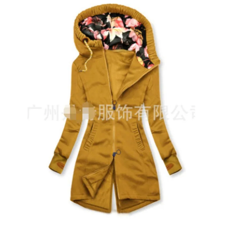 

Женское тонкое пальто средней длины с капюшоном и цветочным принтом в стиле пэчворк, зимнее модное пальто на молнии с завязками, нерегулярный подол, женская куртка