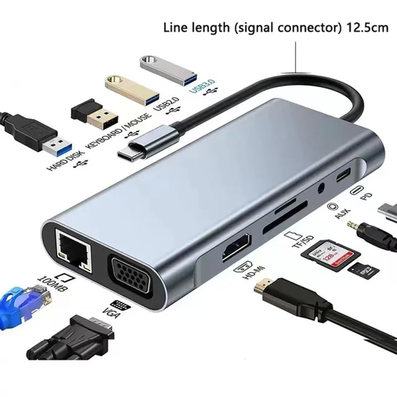 11 In 1 USB C HUB Type C Splitter To 4K Thunderbolt 3 Docking Station Laptop Adapter PD 87W HDMI-compat Splitter for MacBook Pro