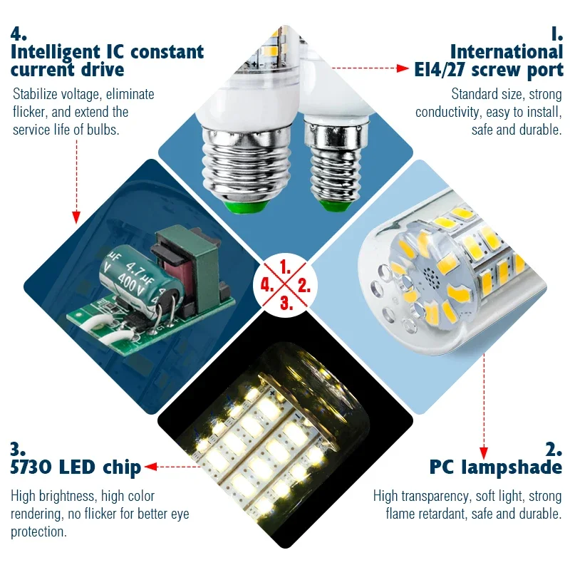 LEDキャンドル電球,10個,220V, 24, 36, 48, 56, 69, 72LED,5730 SMD,シャンデリア照明,e27,e14