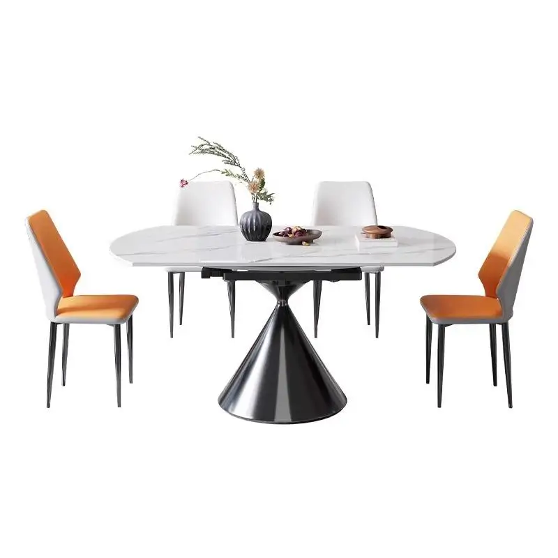 Light luxury rock slab dining table and chair combination water drop base design rectangular dining table small apartment