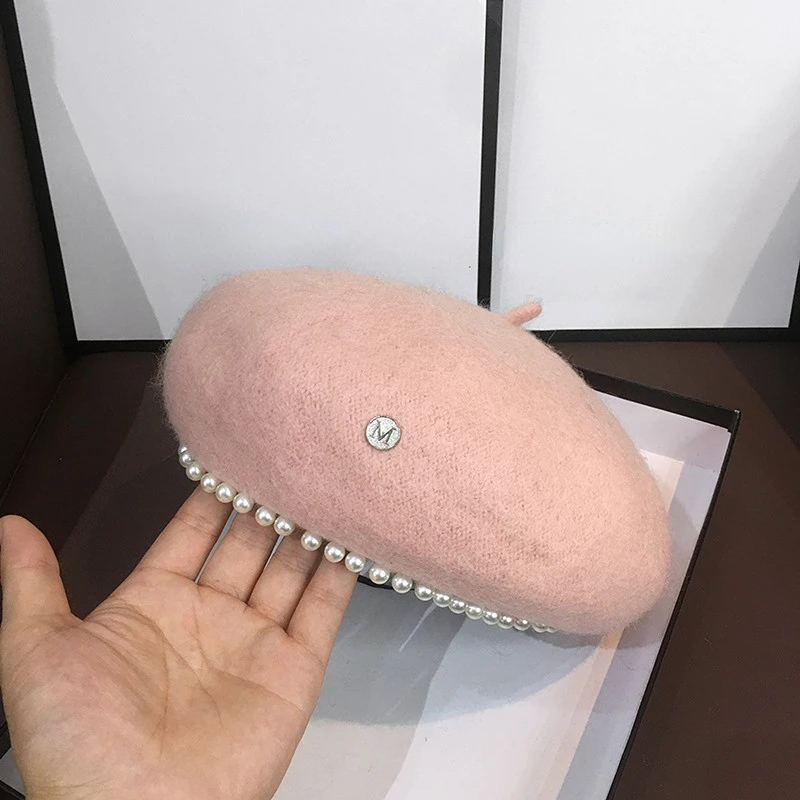 Hats for Women Winter Woolen Pearl Beret Women\'s Retro Literary Temperature Painter Hat Warm Girls Casual Parent-child Beret