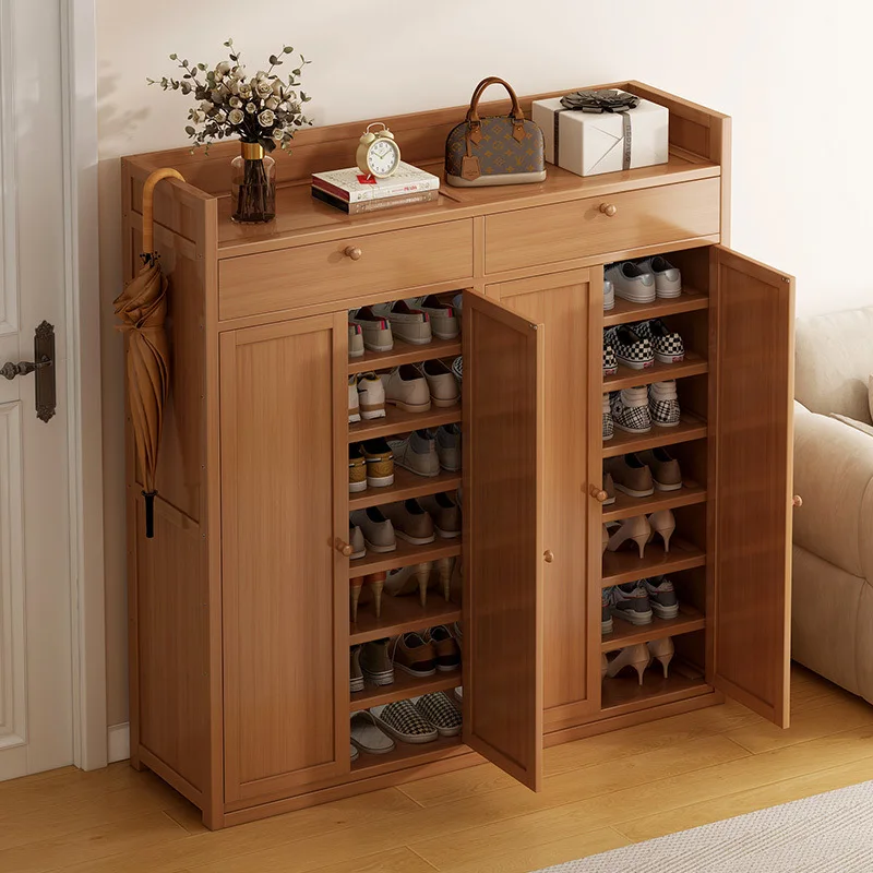Shoe cabinet, simple shoe rack at the door of the home, e****mical solid wood multi-layer storage, dustproof indoor good-looking