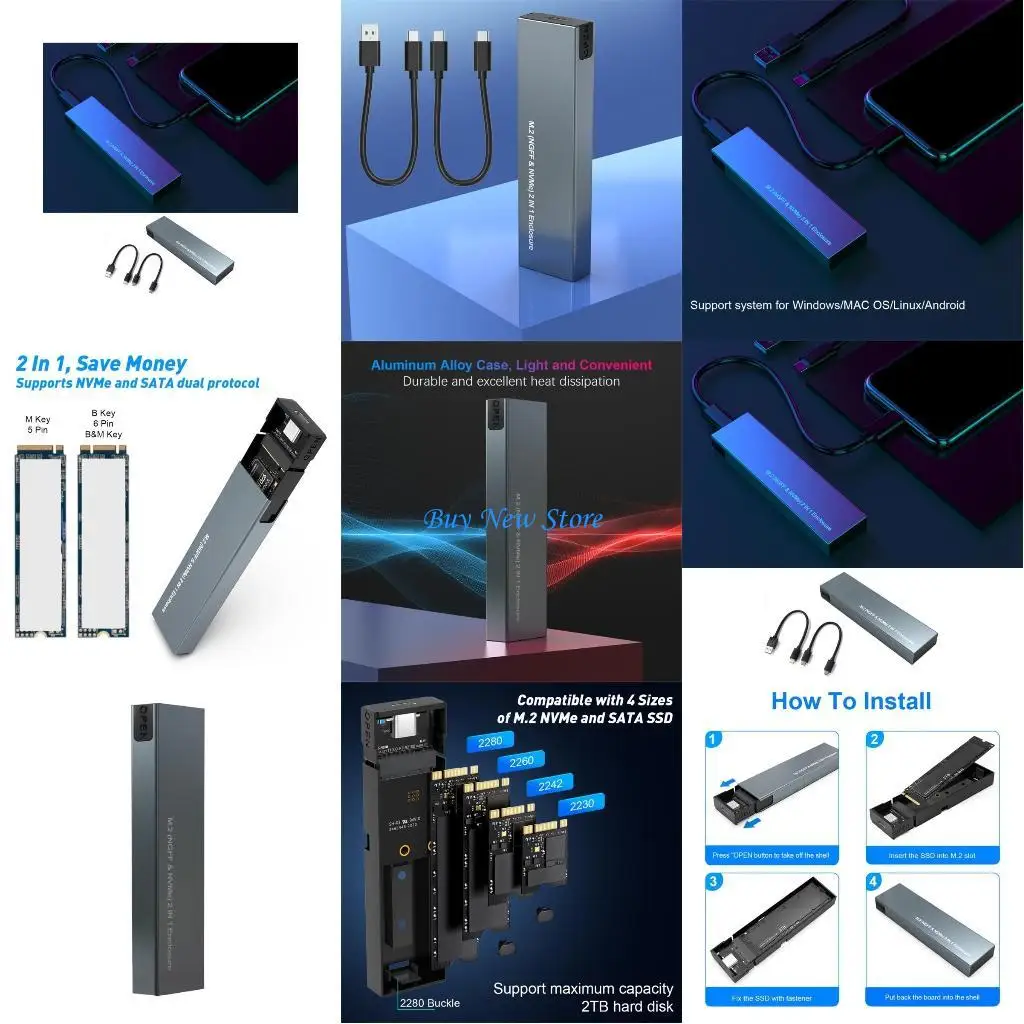 

20ce ssd nvme m.2 case double ngff uclosure 10gbps ssd case usb3.1