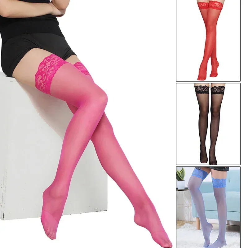 Women Fishnet Stockings Thigh Highs Sexy Lingerie Neon Color Summer Thin Transparent Socks Women Lace Stocking Medias