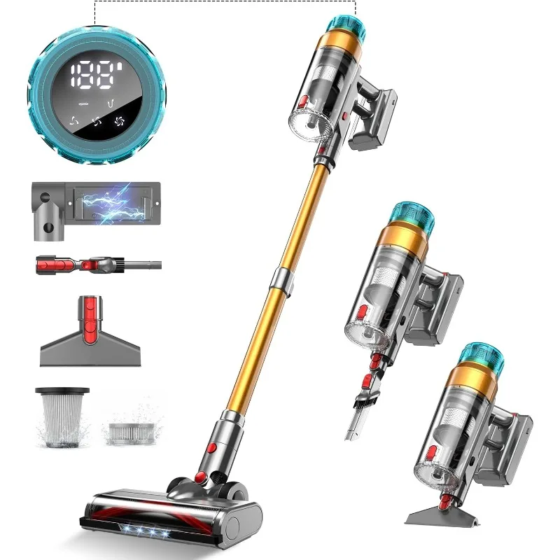 Cordless Vacuum Cleaner 600W 55Kpa Stick Vacuum,Up to 55Mins, Vacuum Cleaners for Home Rechargeable Wall Mount OLED Color Screen