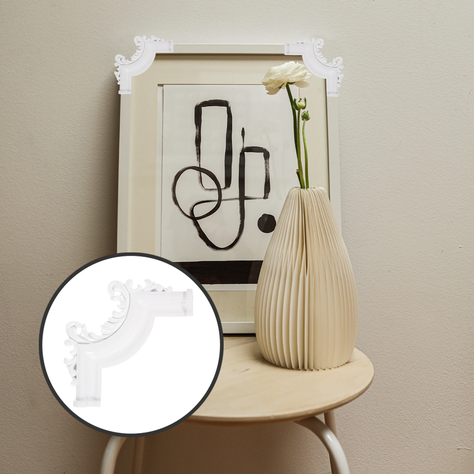 

4 pcs Retro Carved Pvc Ceiling Molding Corner Panels Vintage Wall Trim Decorative White Durable Indoor Premade Wainscoting
