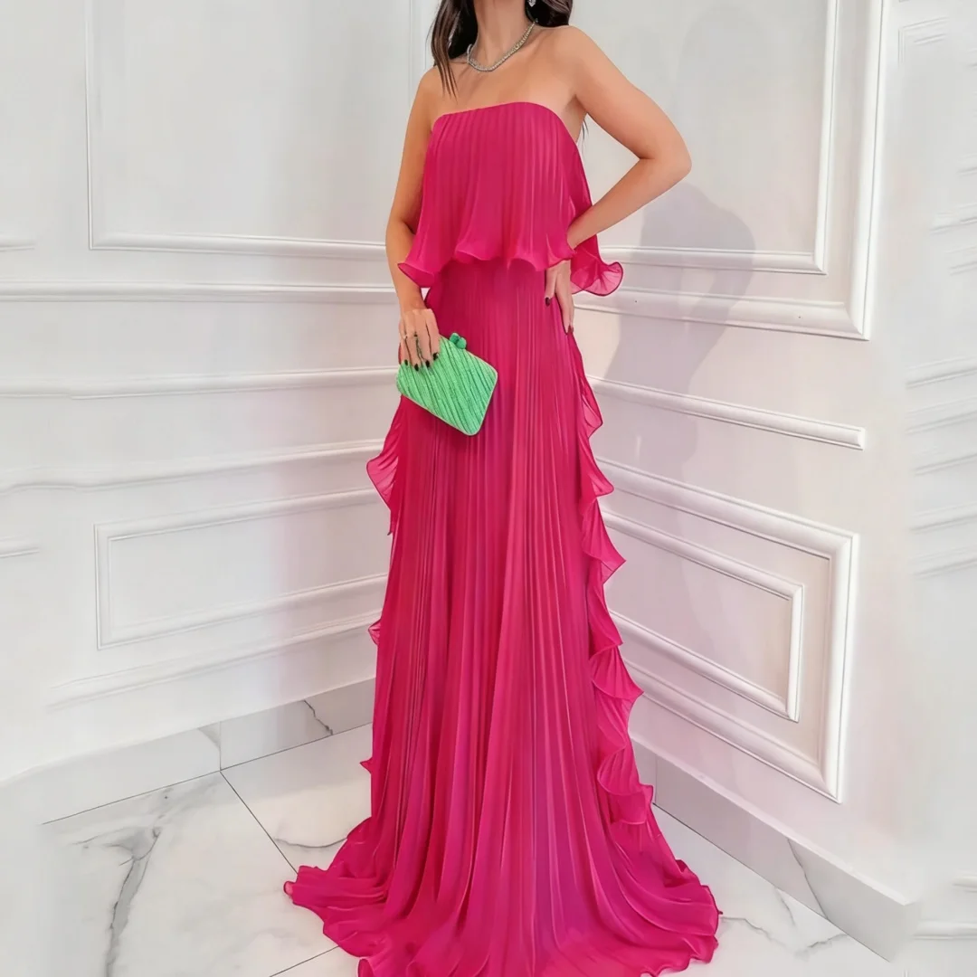 

Customized A line Strapless Tiered Evening Dress formal evening dresses birthday party prom gowns for women