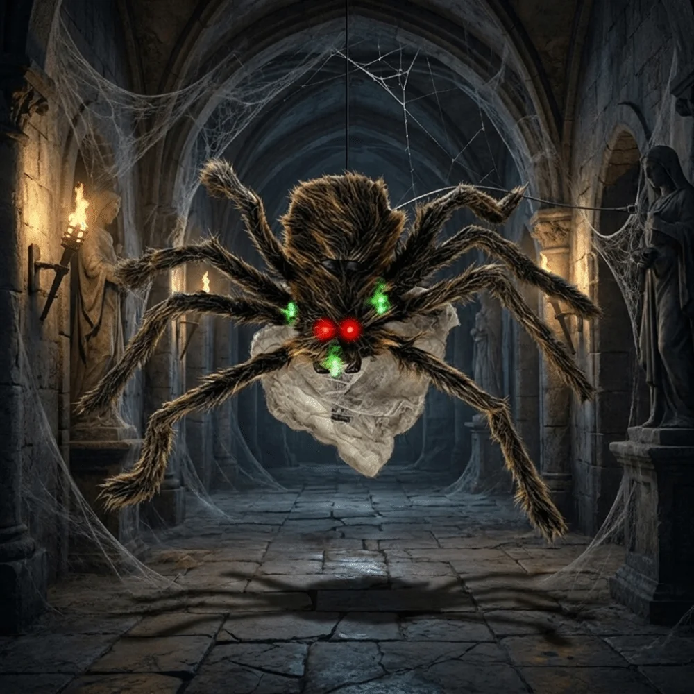 Ornaments Scary Halloween Giant Spider Bendable Legs Red Eyes Spider Realistic Artificial Spider Props Indoor Party