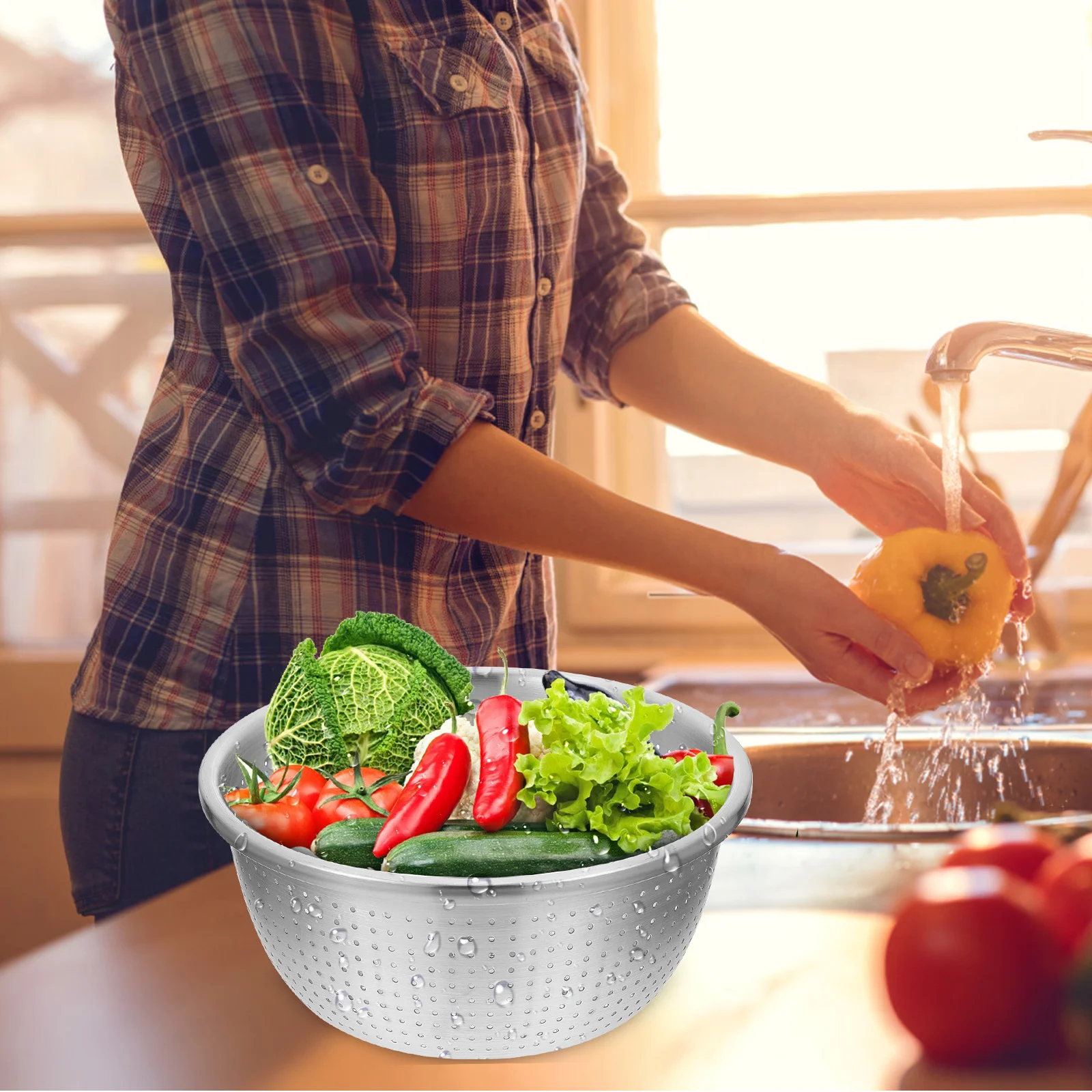 

1pc Stainless Steel Draining Basin Fruit Washing Basket Kitchen Sink Drain Tool Compact Vegetable Drainer Home Food Drying