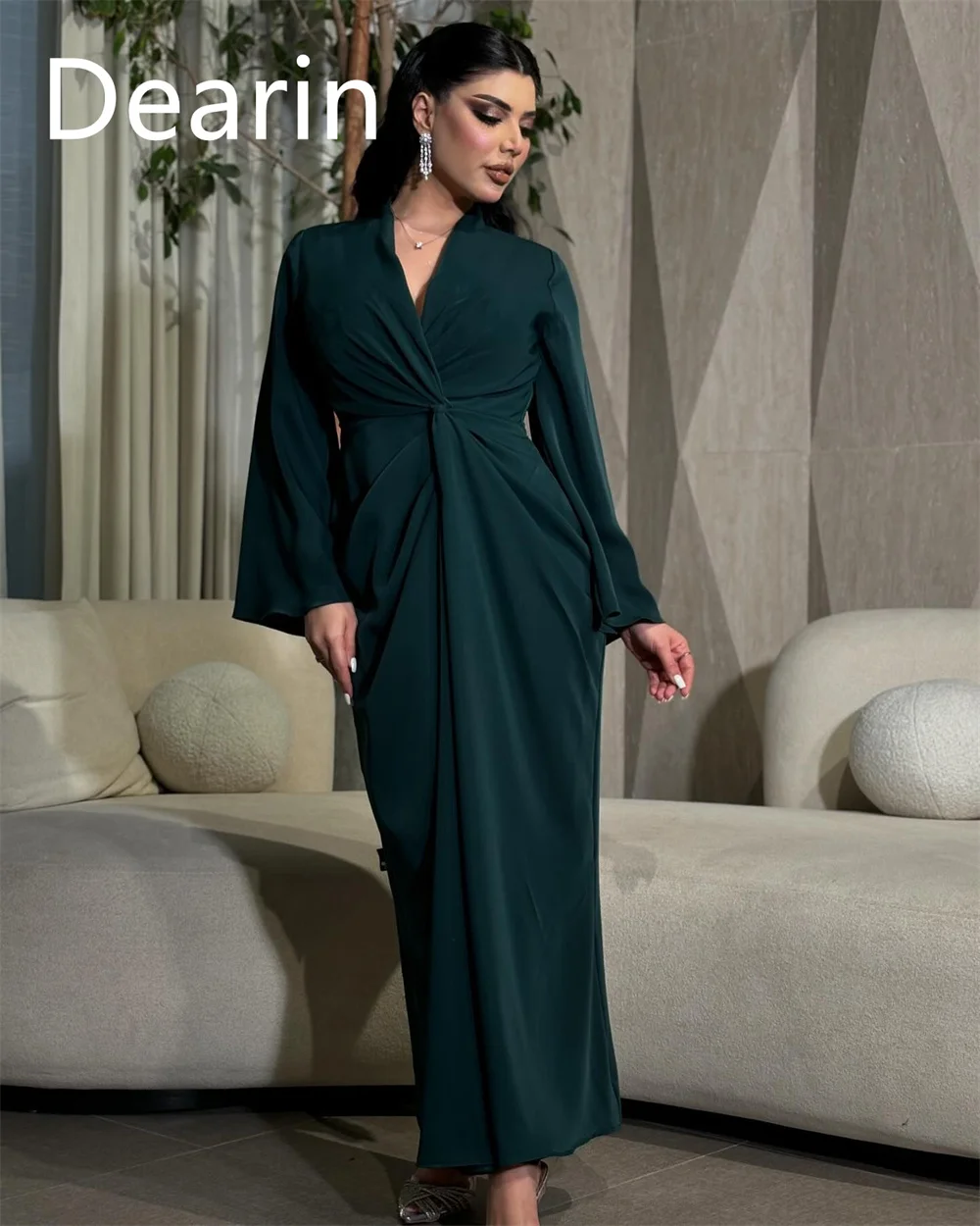 Vestido de baile personalizado dearin com decote em v coluna tornozelo comprimento saias verticalmente sob medida vestidos de ocasião formal arábia saudita noite g