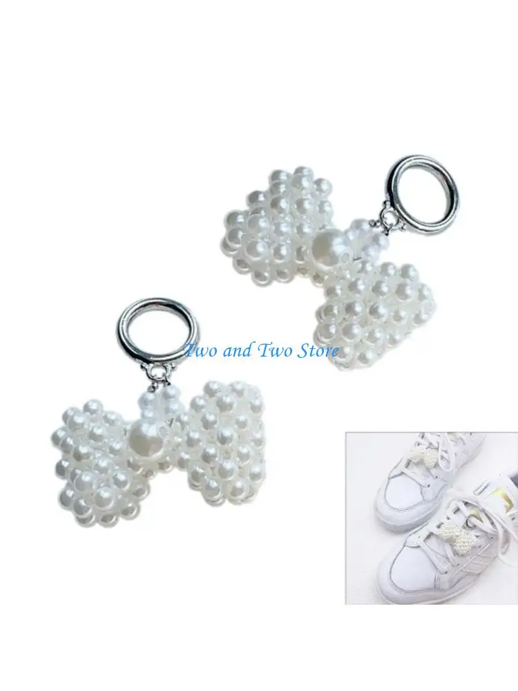 

HX6F Dainty Bowknot Pendant Keychain Crystal Beaded Pendant Ornament for Shoe Decors