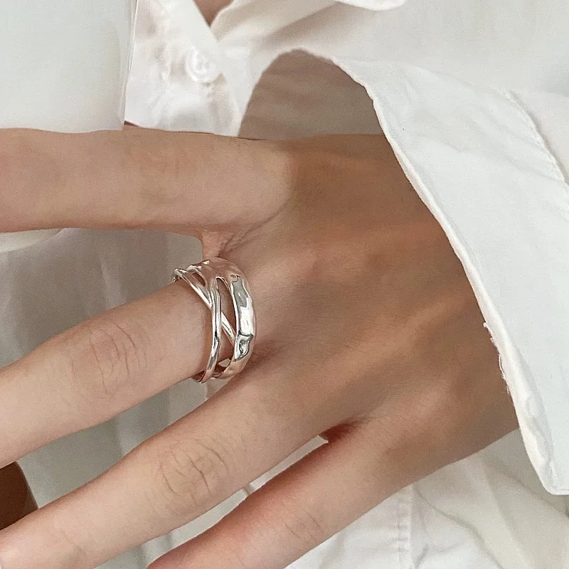 خواتم من الفضة الإسترليني عيار 925 للنساء والرجال والأزواج، خاتم بسيط مصنوع يدويًا، مجوهرات للحفلات، هدية تمنع الحساسية #5