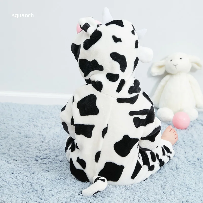 Costume d'Halloween de Vache Mignonne pour Bébé, Cosplay Animal, Tenue Kigurumi Trempée, Vêtements Chauds d'Hiver, Combinaison de Festival, pour Garçon et Fille de 0 à 3 Ans