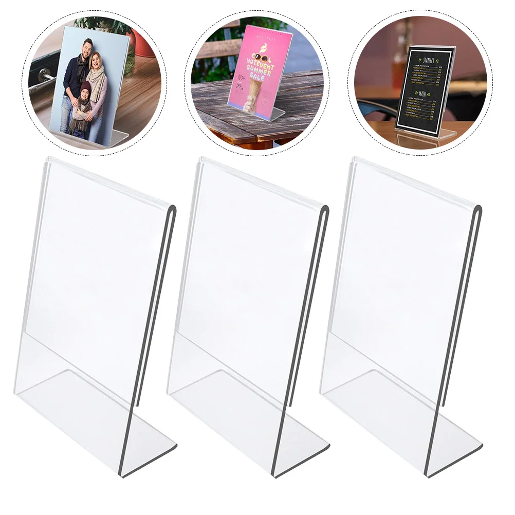 

3Pcs Acrylic Sign Holder Clear Slant Back Document Menu Stand Tabletop Display Holder for Office Restaurant Bar Library