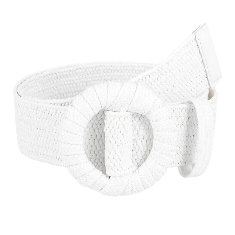 

Boho-style Handwoven Belt for Women Vintage Straw Belts Round Buckle Vacation Waist Belt for Female Waist Accessories