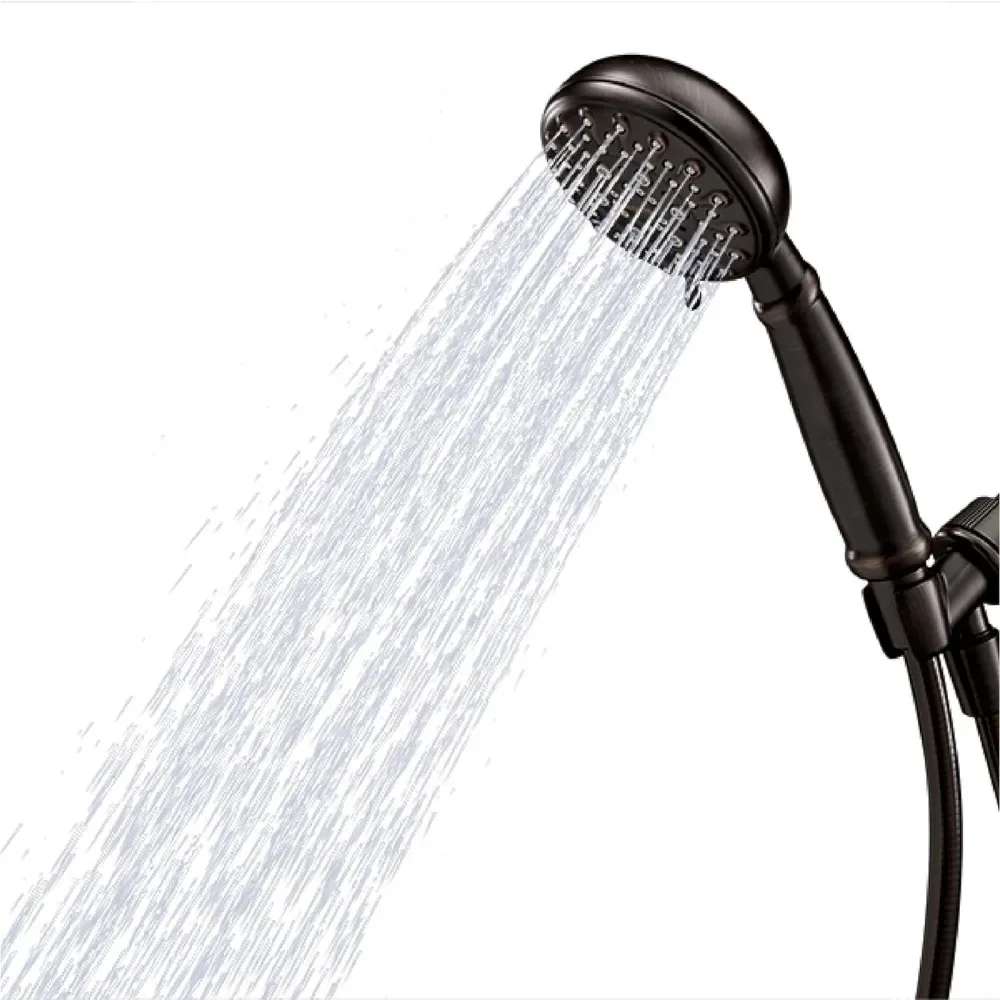 4-Inch Diameter High Pressure Shower Head, Mediterranean Bronze 5-Spray Hand Shower with Hose and Bracket, Easy Install