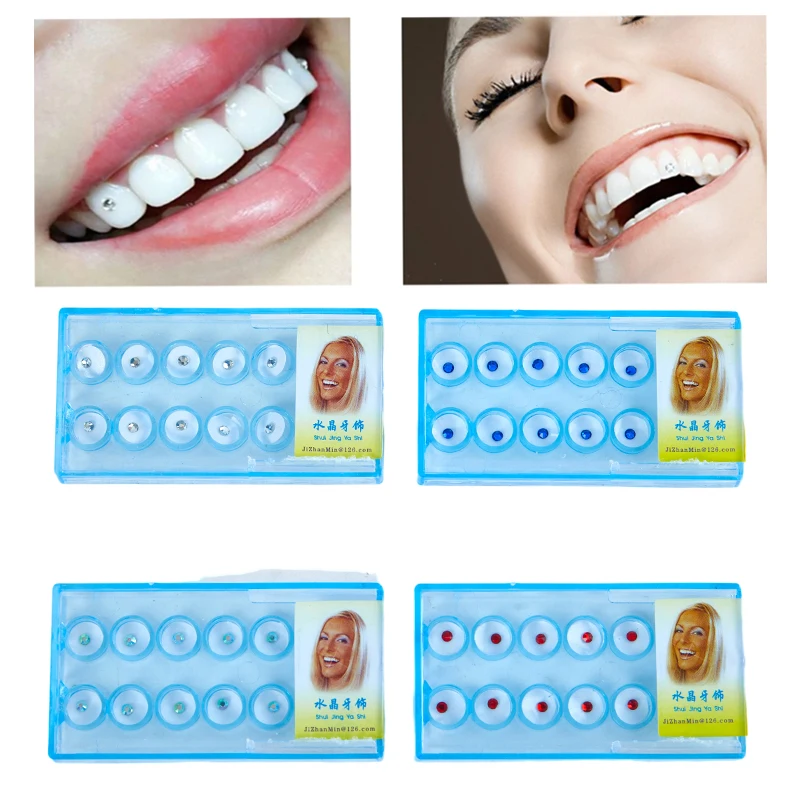 Fresa de diamante acrílico, tachuelas para blanqueamiento Dental, gemas dentales, Kit de joyería, decoración de dientes de cristal, 10 unids/lote por caja