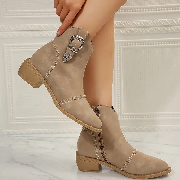 Outfit Boots for Woman Paring  Pointy Toe Wedge Low Heel Gray Ankle Boot Fashion Simple High Heels Platform on Promotion Shoes