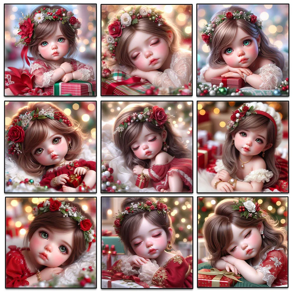 Christmas Diamond Painting DIY Cute Girl Barbie Diamond Mosaic 5D Full Square Round Rhinestone Cross Stitch Kit Home Wall Decor