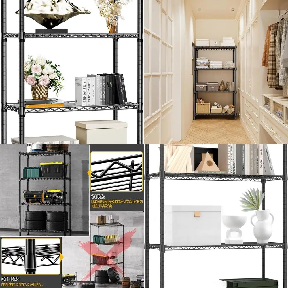 

Сверхмощный 4-х уровневый металлический стеллаж, 13,8x35,4x59,5, черный, идеально подходит для гаража, кухни и стирки