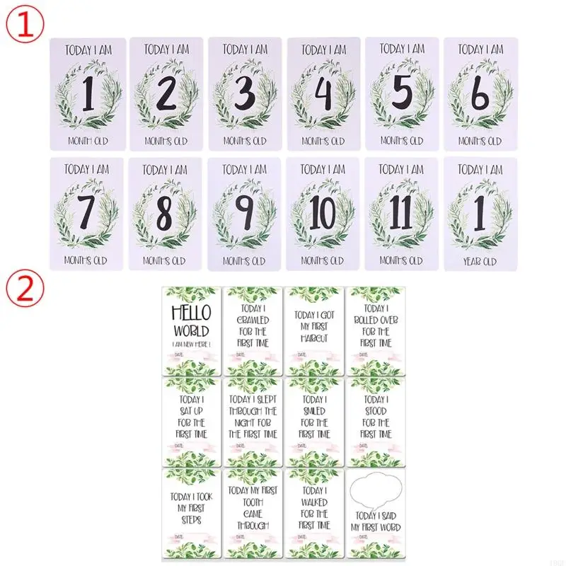 19QF Newborn Infant Age Card Cards with 0-12 Months Pictures Cards Growth Souvenirs