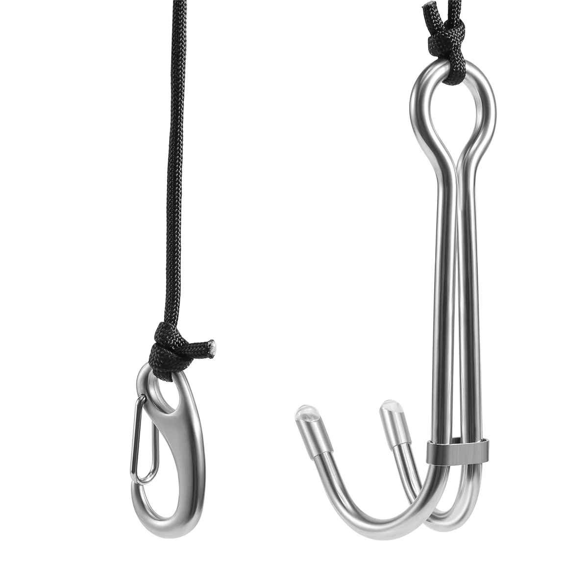 KEEP DIVING Scuba Diving Double Dual Stainless Steel Reef Drift Hook with Line and Clips Hook for Current Dive Underwater,Black