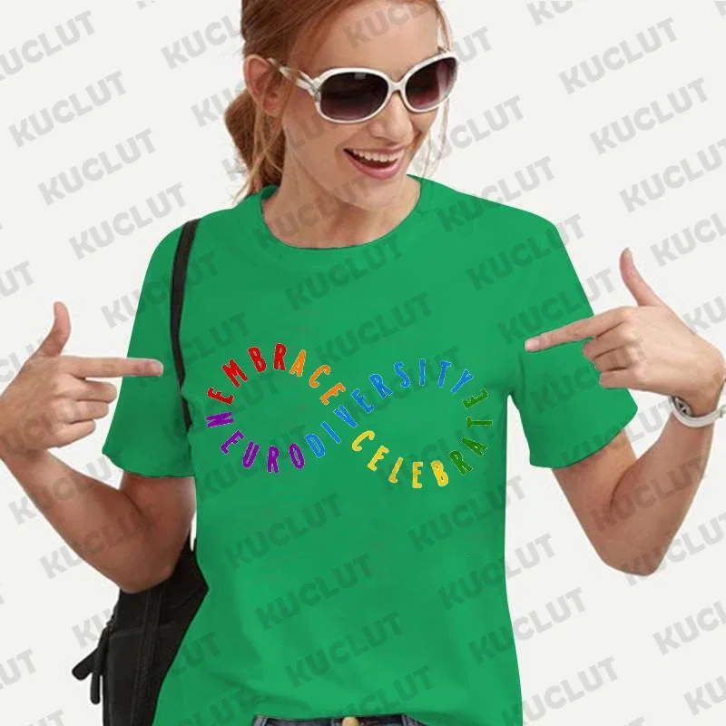 Autism Support Shirt for Women Awareness Month T-shirts Infinity Symbol Neurodiversity Accept Embrace Celebrate Women's Tops