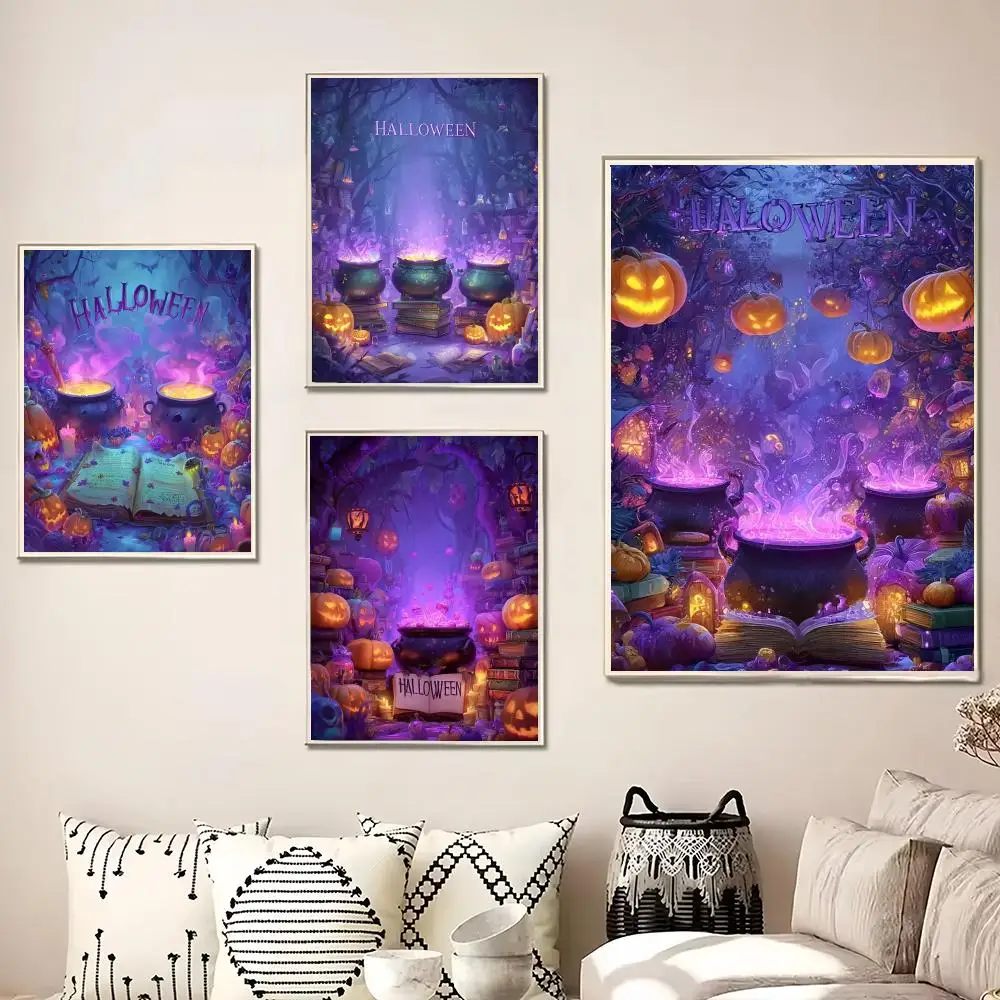Halloween Arcane Incantations Painting Calligraphy Canvas Poster Wall Art for Living Room Bedroom Cafe Decor Gift