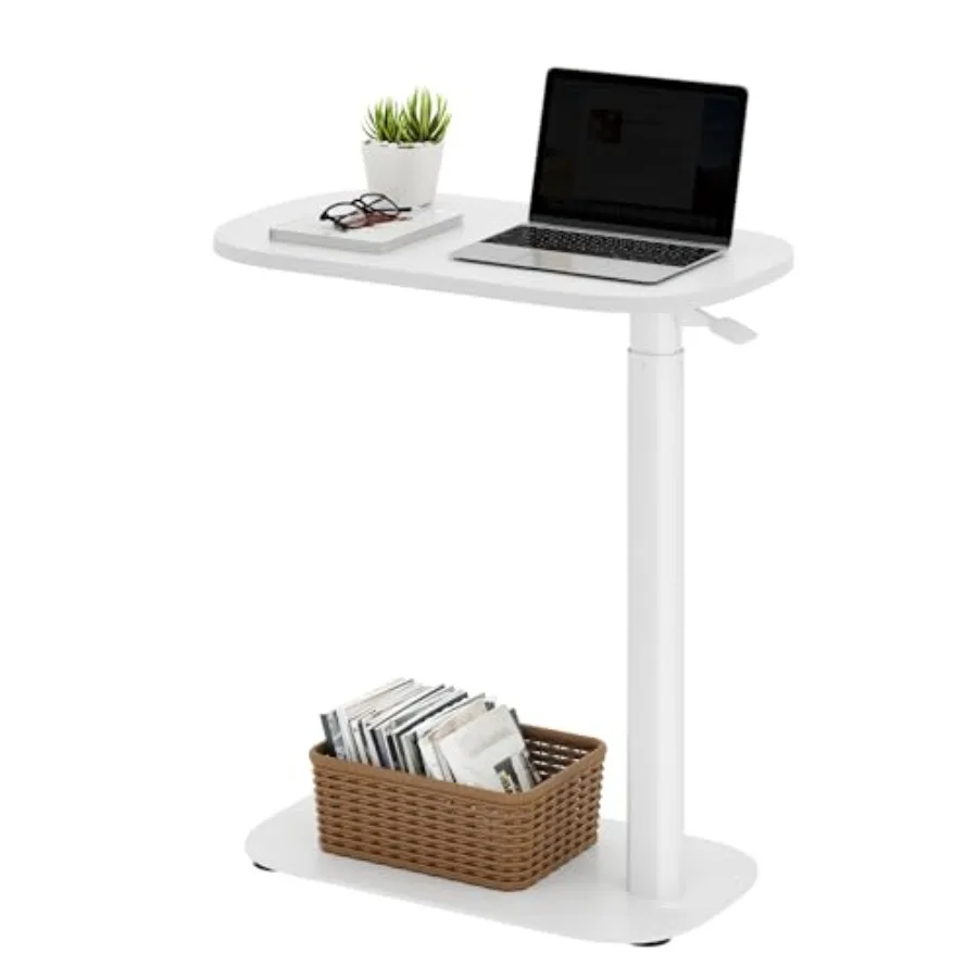 

Hospital and home use adjustable overbed bedside table, pneumatic height-adjustable laptop computer standing desk cart with tra