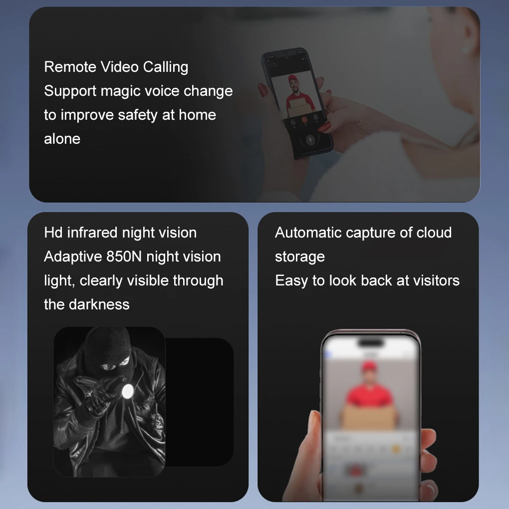 WiFi Video Doorbell Camera Visual Wireless Smart Doorbell Night Vision Two-Way Audio Cloud Storage Security Door Bell Chime  ﻿