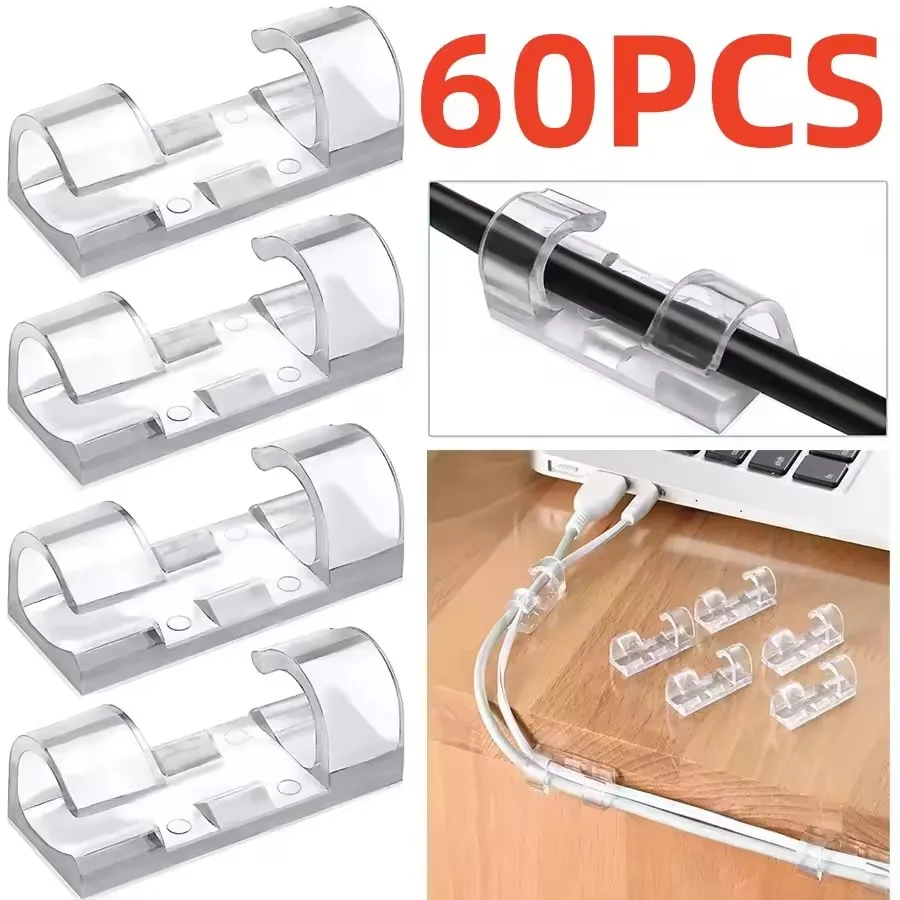 Cable Organizer Clips Wire Holder Self Adhesive Desktop Cord Management for PC Mouse USB Power Cord Fixer Wall Car Home Office