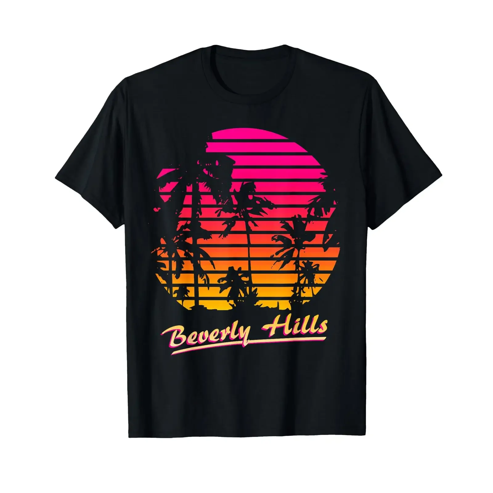 Beverly Hills 80s Palm Trees Summer Sunset T Shirt vintage Washed Slightly Stylish streetwear Unisex Versatile Casual