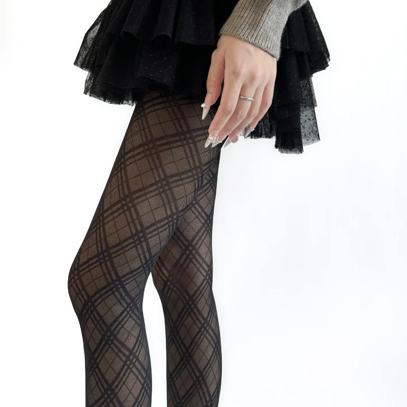 

Black Tights Pantyhose Women Rhombus Plaid Pattern Thigh High Stockings Women Tights Lingerie Sexy Slim Stocking Pantyhose Tight
