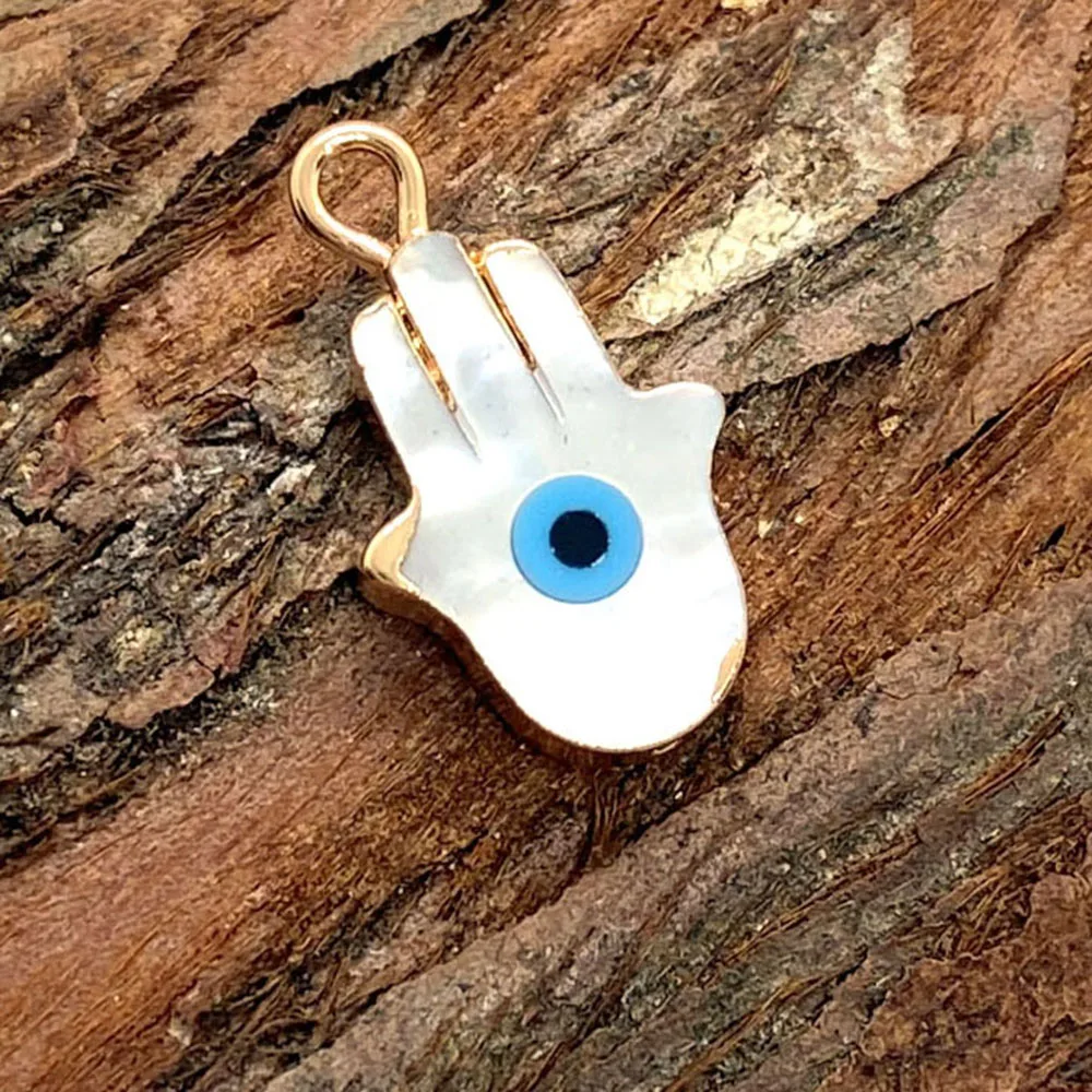 

Palm Shape Natural Shell Pendant Evil Eye Double Holes Shell Charms for Jewelry Making DIY Bracelet Necklace Accessories Gifts