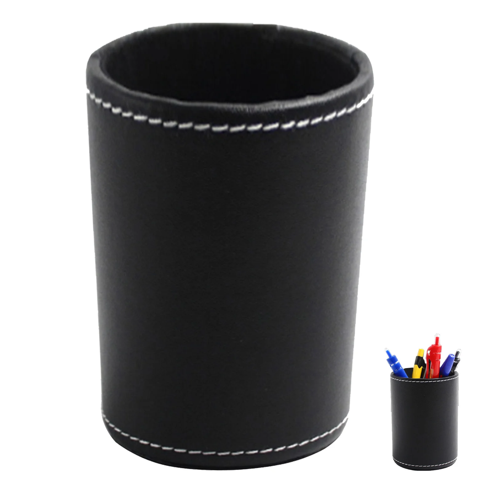 

1pc Round Pen Made Of Pu For Desk Organizer Pencil Container Pencil Container Desktop Storage Box Office Home Use