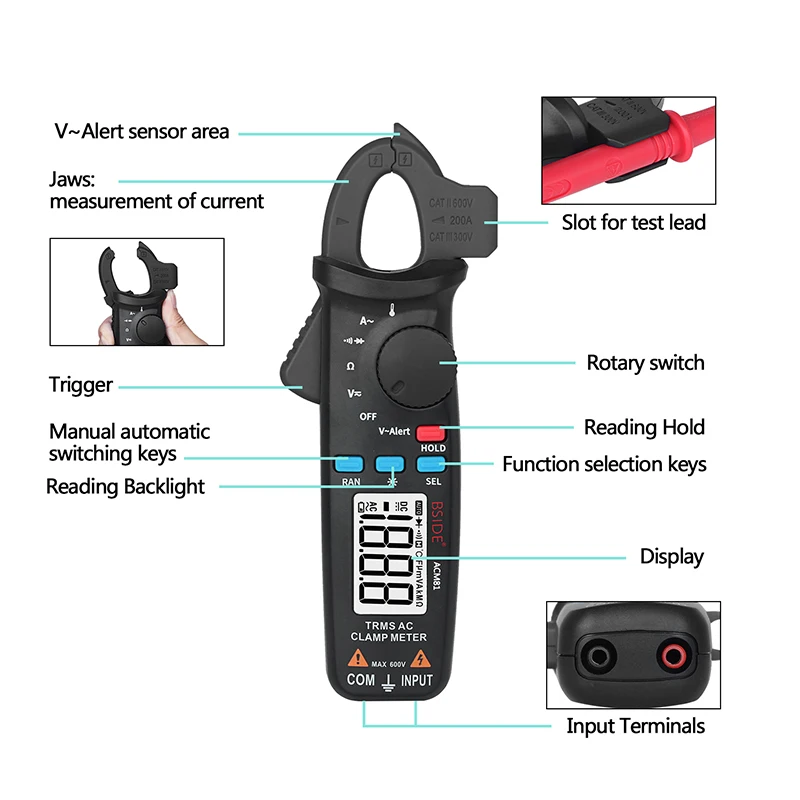 ACM81 ACM91 Digital Clamp Meter High-Precision Ammeter Pliers True RMS DC/AC Current Car Repair Electrical Temp Test Multimeter