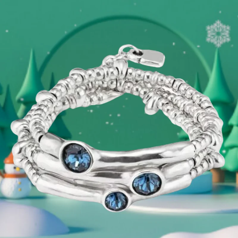 

2025 European and American brilliant gorgeous multi-layer silver irregular blue crystal bracelet for girls' jewelry