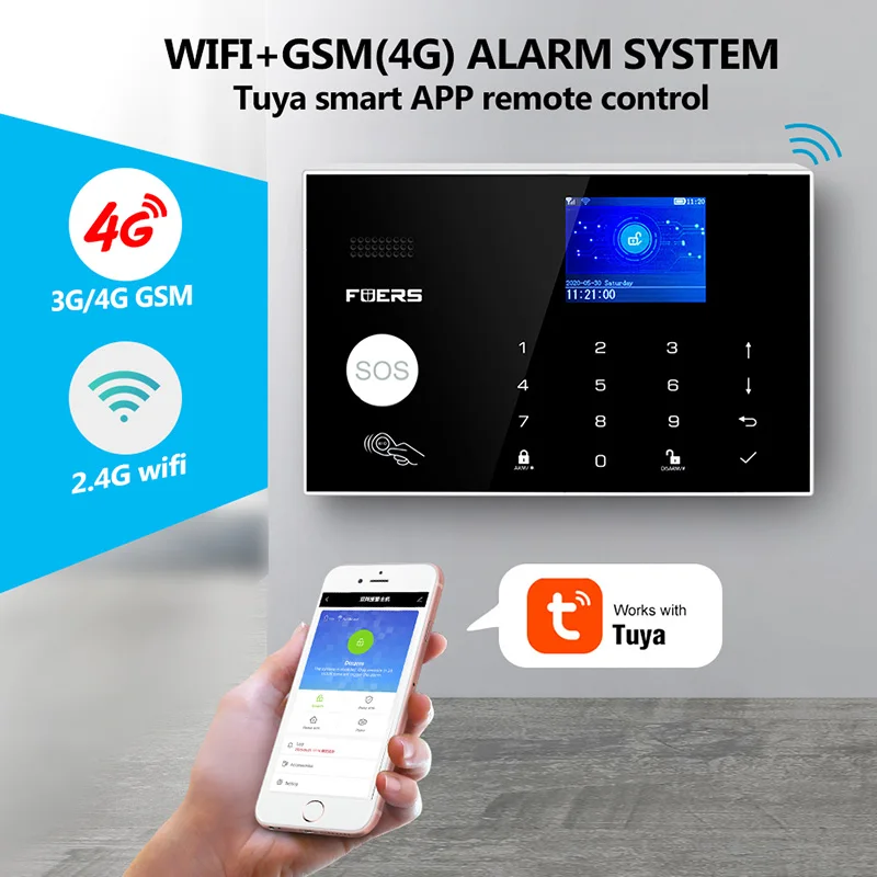 FUERS WIFI 4G Wireless Home Burglar Security ALARM System Tuya APP ควบคุม 433 MHz Motion Detector PIR เซ็นเซอร์ควัน