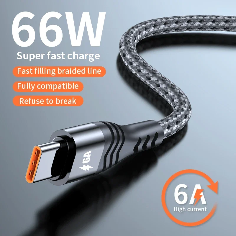 6A 66W USB Type C Cable Super Fast Charging Cord 0.5/1/2/3 M  Cable Data Cord For Huawei P50 Mate 40 Xiaomi  OPPO