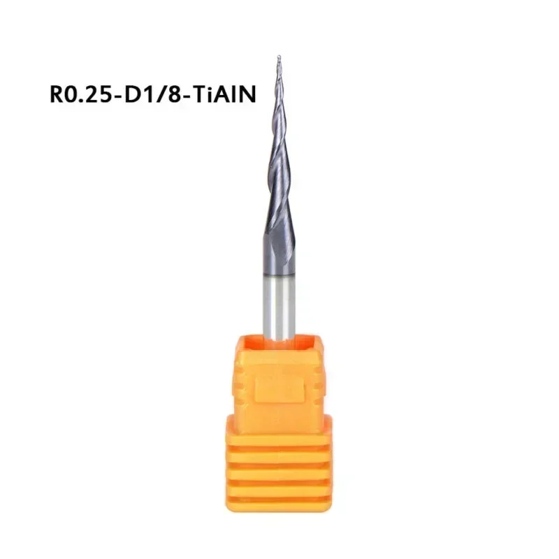 1/8 Shank CNC Carbide Ball Nose Tapered End Mill Radius 0.25MM/8 TiAIN Coated Solid Carbide Mill Wood Metal Milling Cutter