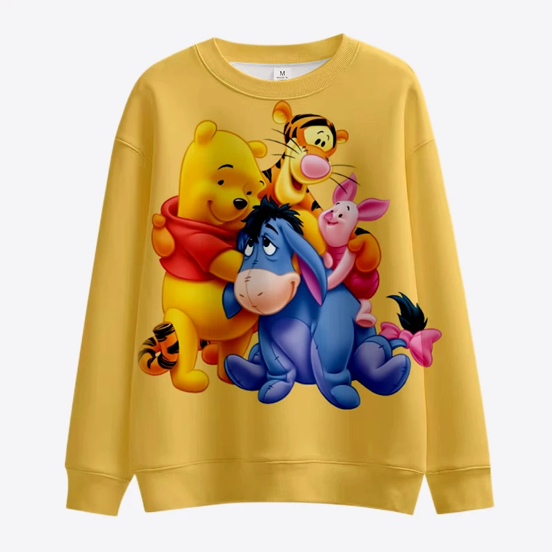 New Disney Winnie the Pooh and Mickey Minnie Anime Women\'s Sweatshirt Crew Neck Loose Pullover Autumn Fun Print Long Sleeve Top