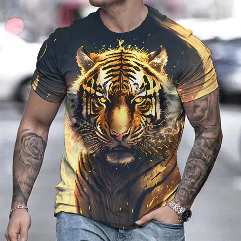 

Tiger Print Top Men's T-shirt Harajuku 3d Tee Clothing Animal Short Sleeve Clothing Summer Oversized Male Vintage Shirt Pullover