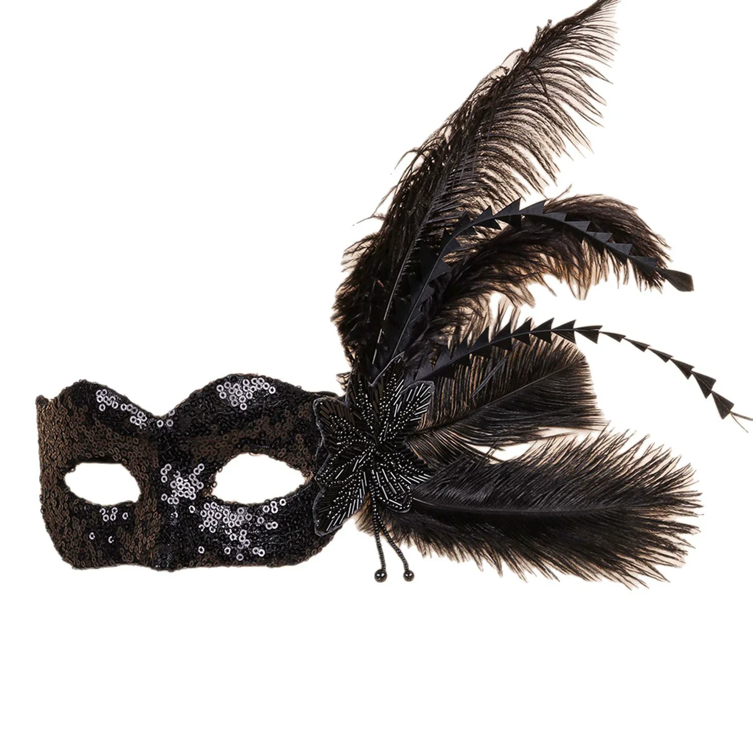 

Halloween sequins feather half face mask, makeup dance princess mask dance party props