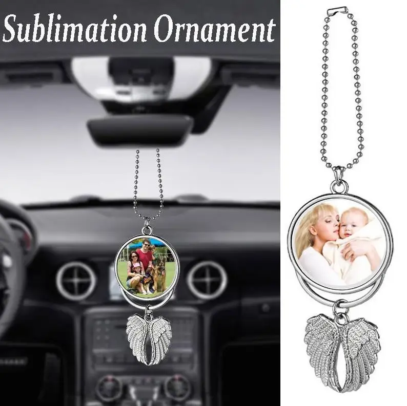 Christmas Decorations Ups Sublimation Wings Keychains Pendants Blanks Car Pendant Angel Wing Mirror Hanging Charm Ornaments ni11