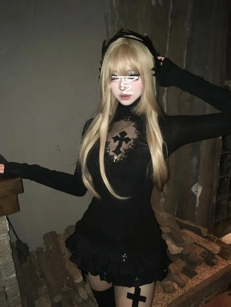 

Y2K Gothic k Series Slim Fit Two-Piece Set Pure Desire Top Cake Skirt Set for Women Faionable Autumn Winter Ensemble