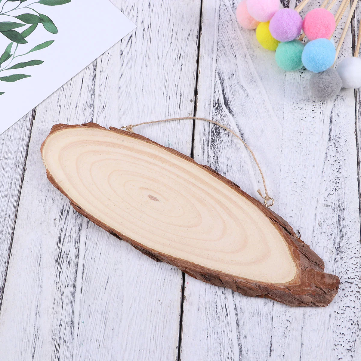 22x7cm Oval Blank Wooden Disc Tree Log Slice Plaques with Hooks and Rope for DIY Decoration Crafts Projects Stainless Steel