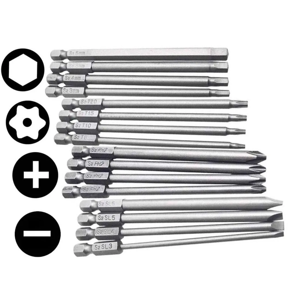 4pcs 100mm Screwdriver Bits 1/4 Hex Shank Torx/Hexagon/Cross/Slotted Magnetic Batch Head For Electric Screwdrivers Cordless Dril